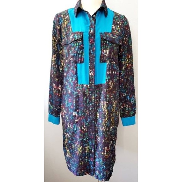 Derek Lam Design Nation Black Blue Abstract Colorful Tunic Shirt Dress S - Picture 2 of 11